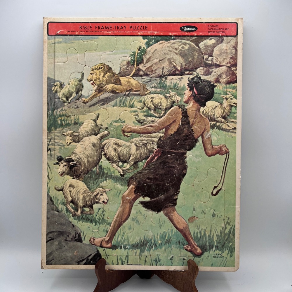 Vintage Whitman Bible Frame-Tray Puzzle David and the Lion Lajos Segner 4520